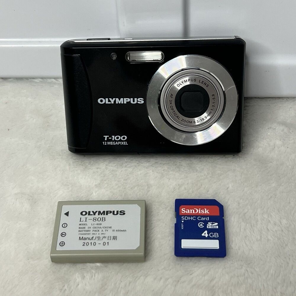 Olympus T-100 12MP AF Digital Camera 3x Optical Zoom 2.4" LCD Black Tested